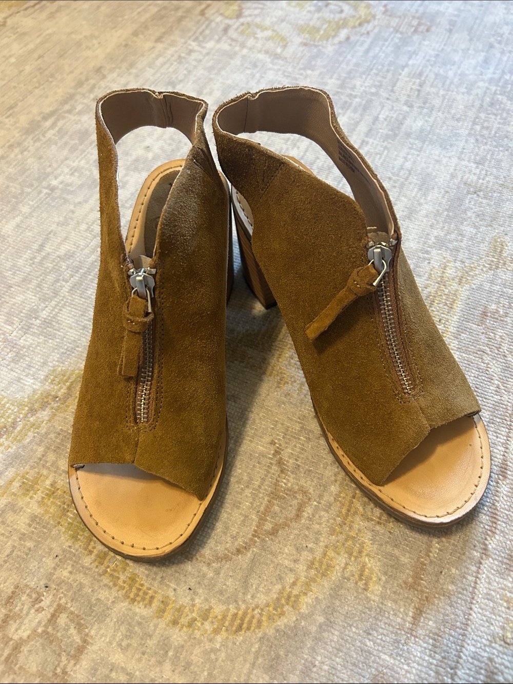 Latigo Suede Open-Toe Block Heel Sandals in Tan Brown